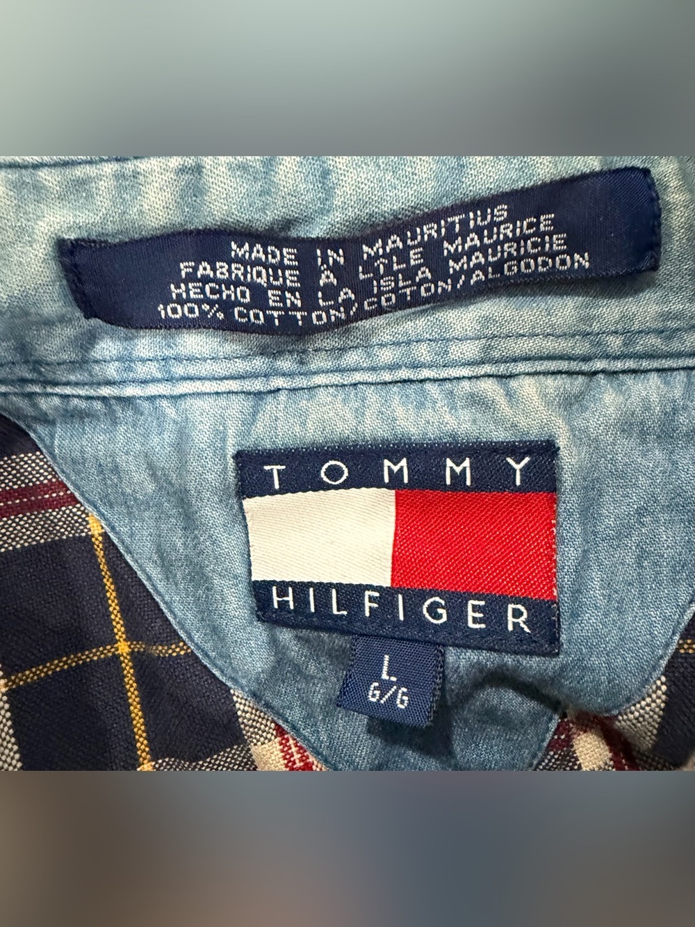 Vintage 1999 Tommy Hilfiger Men's L Plaid Button Down Shirt Flag Logo - Picture 5 of 14